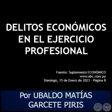 DELITOS ECONMICOS EN EL EJERCICIO PROFESIONAL - Por UBALDO MATAS GARCETE PIRIS - Domingo, 15 de Enero de 2023